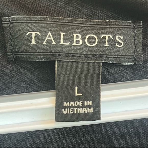 Talbots Black Burnout Velvet Faux Wrap Dress Cheetah Jacquard V-Neck Sz L Sheath - Picture 5 of 16